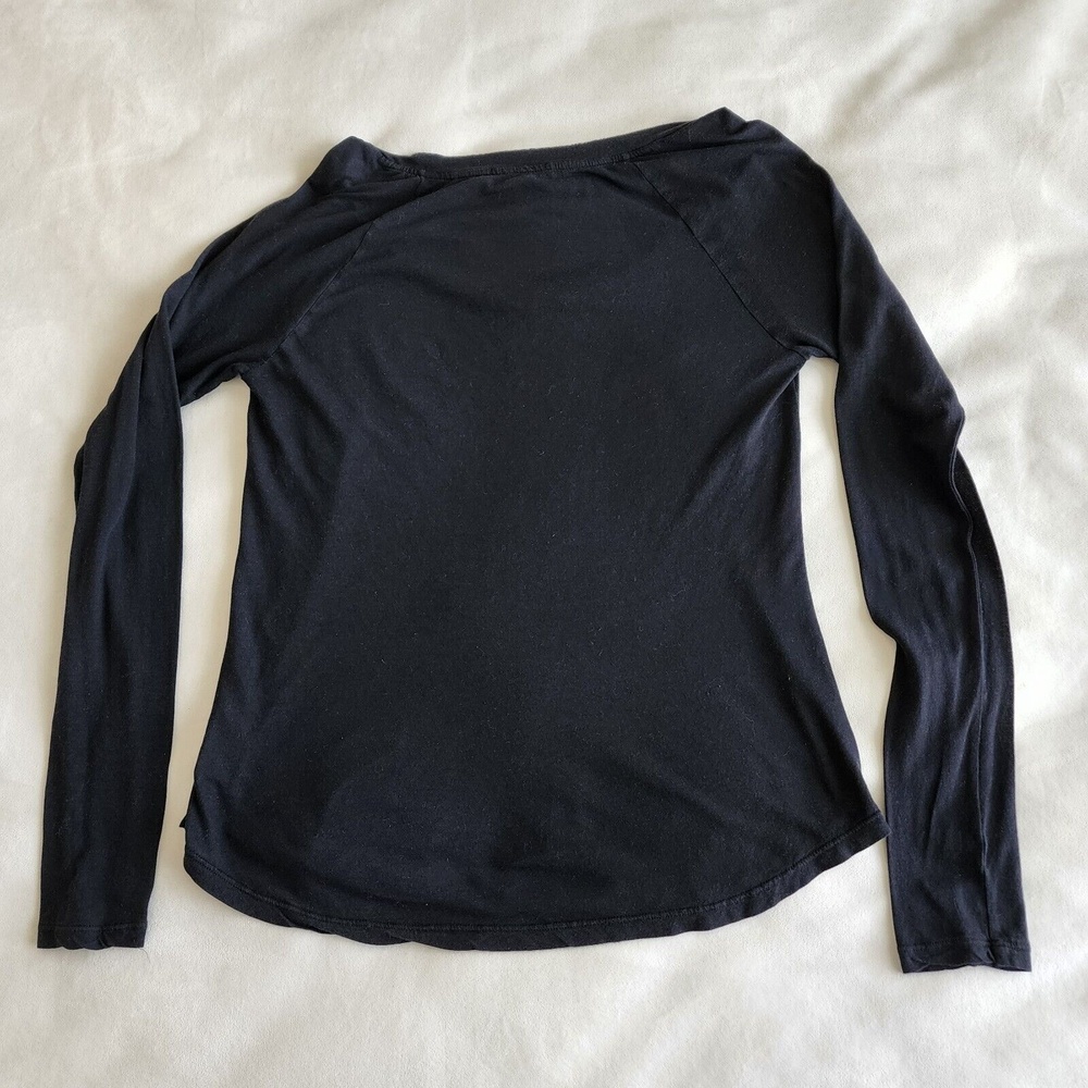 James Perse Size 1 Black Long Sleeve Scoop Neck 100% Cotton Top Shirt Blouse - Picture 6 of 12